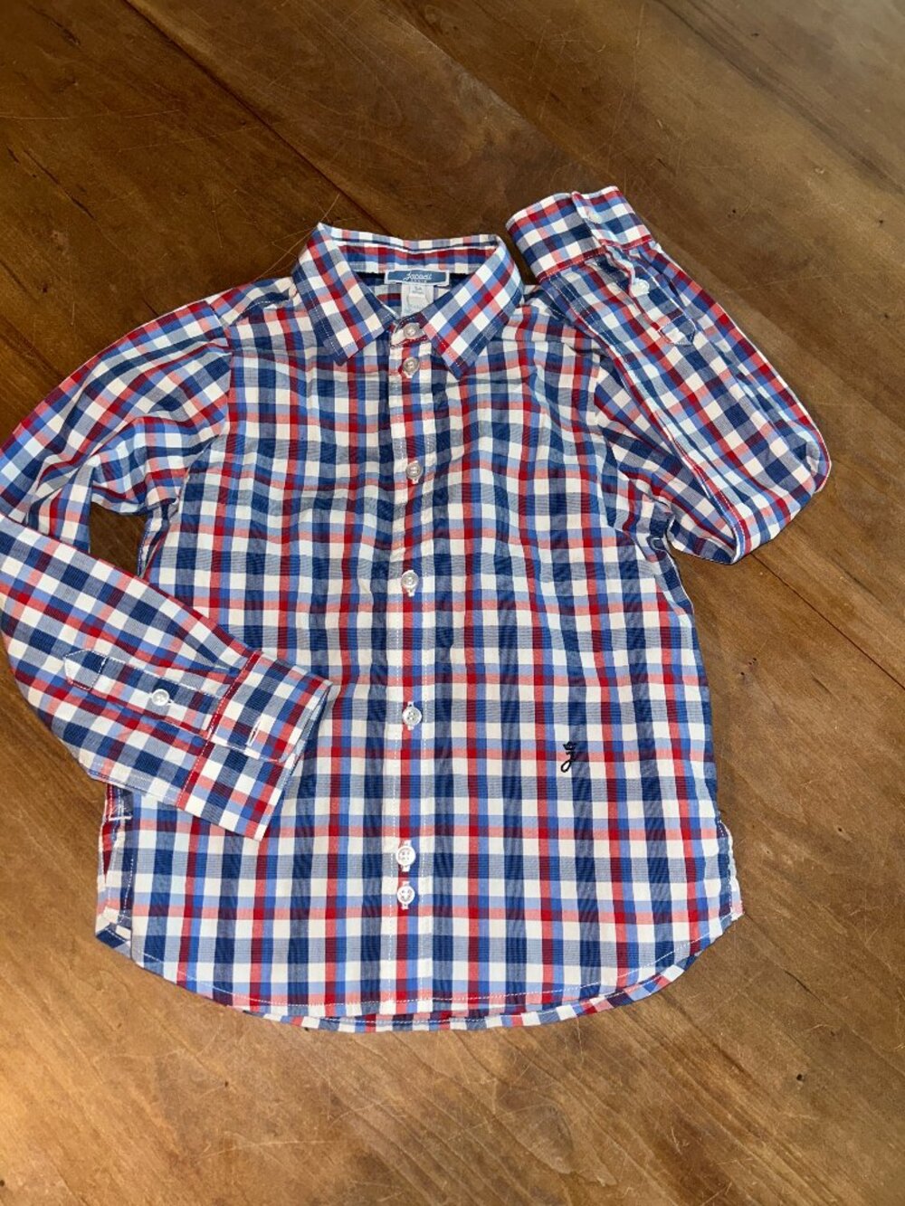Jacadi Paris Boys Shirt %A, NWT Red Blue White Plaid, button up shirt